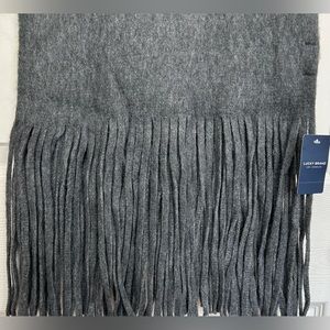 Lucky Brand Knit Scarf or Wrap With Fringe 44 in folded in half Dark Grey NWT
